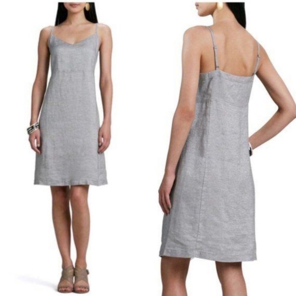 Eileen Fisher silver linen shimmery cami dress: M